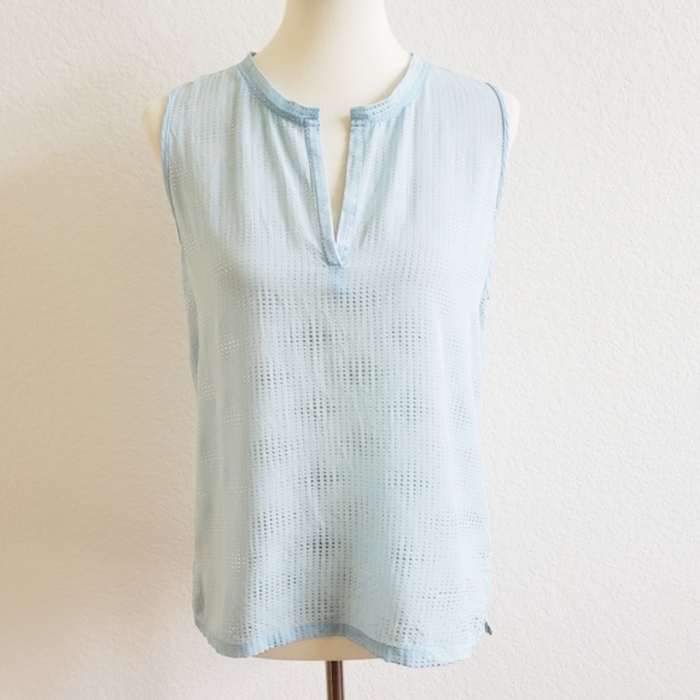 L'Agence Light Blue Silver Dot Silk Tank Top